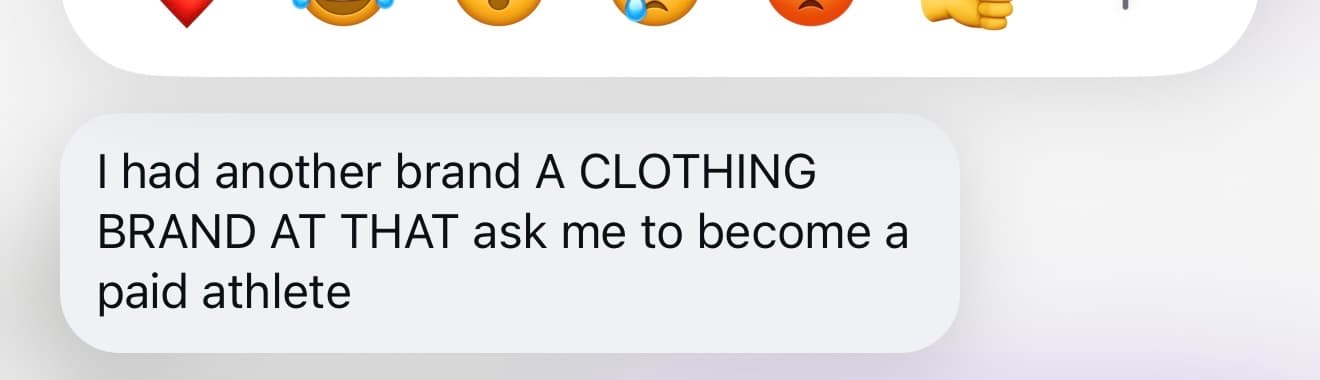 Message screenshot from a student who was asked by a clothing brand to become a paid athlete
